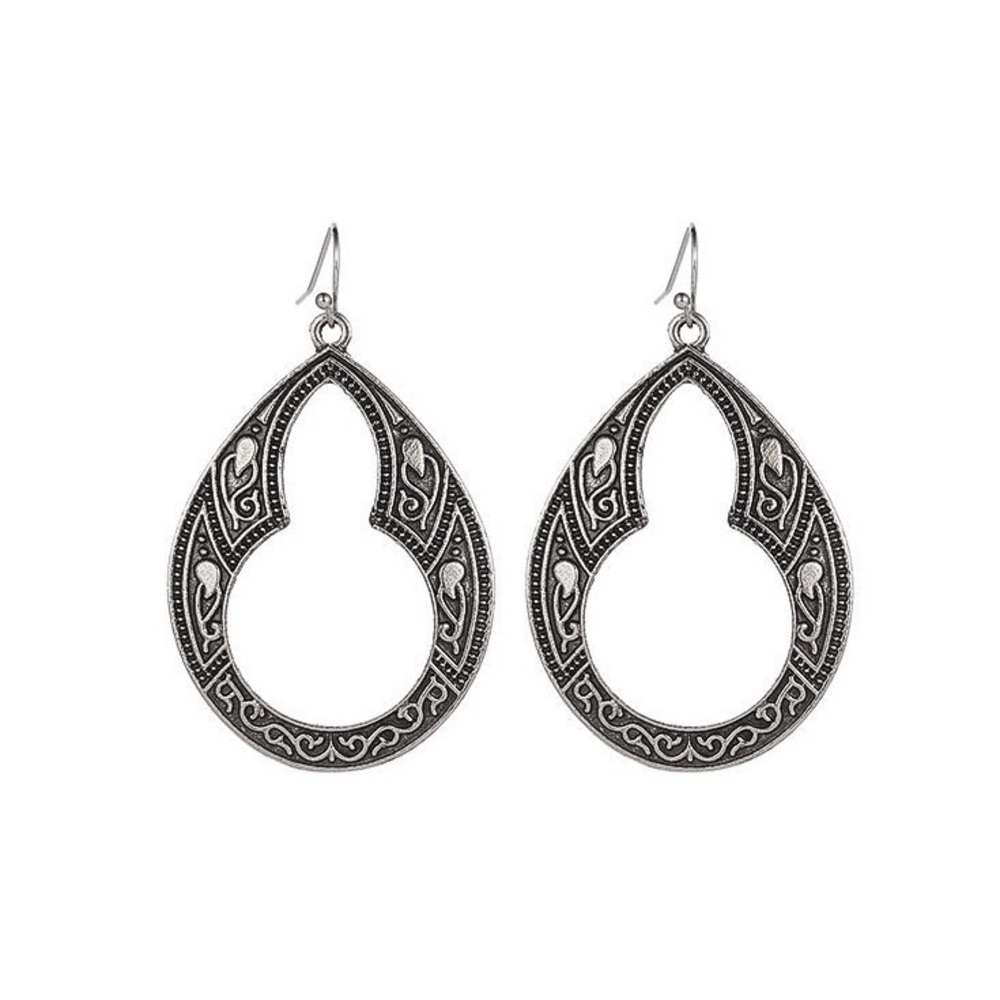 Any 2/$20! Antiqued Silver Embellished Teardrop Boho Earrings - Picture 4 of 6